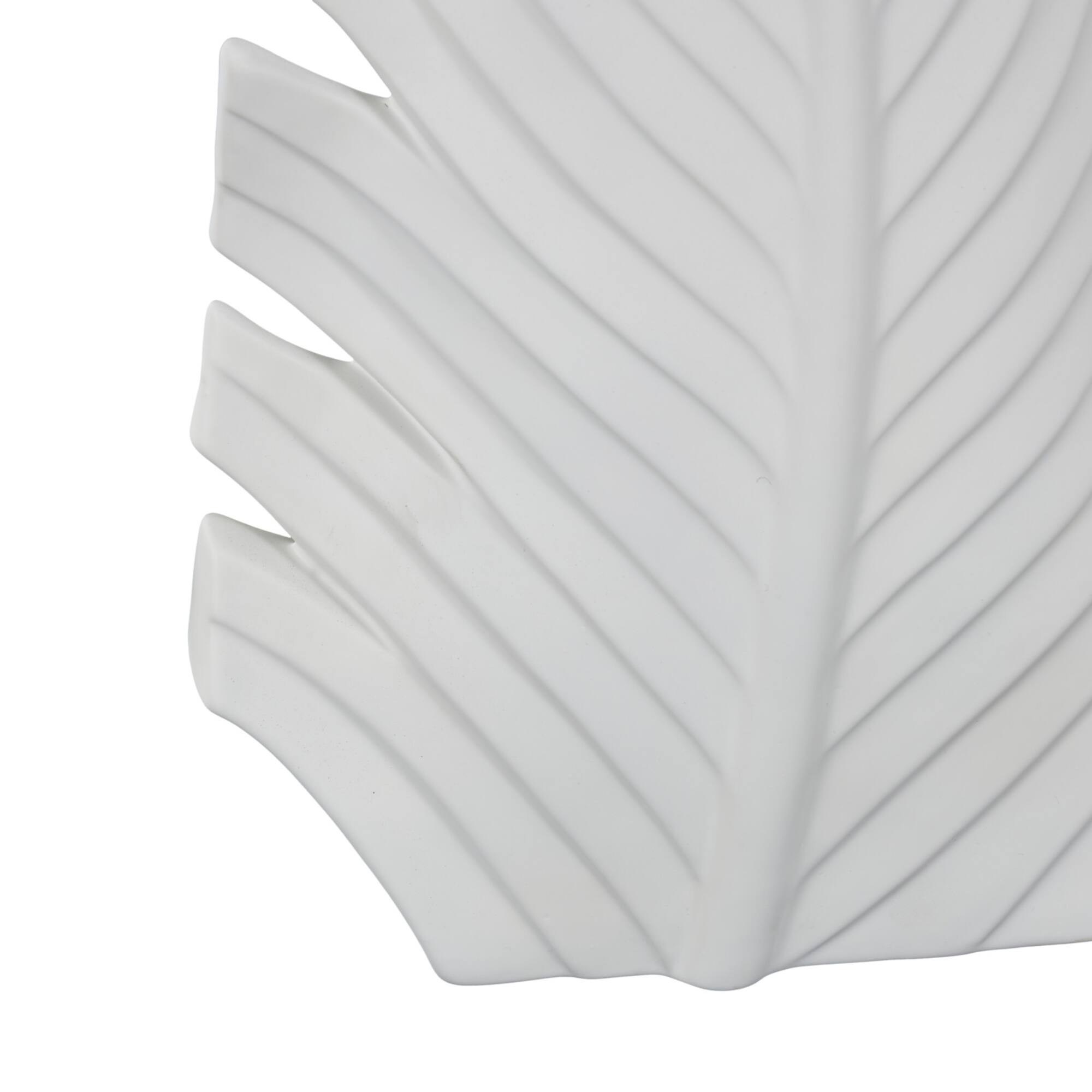 17" White Palm Tree Curved Leaf Decorative Ceramic Vase
